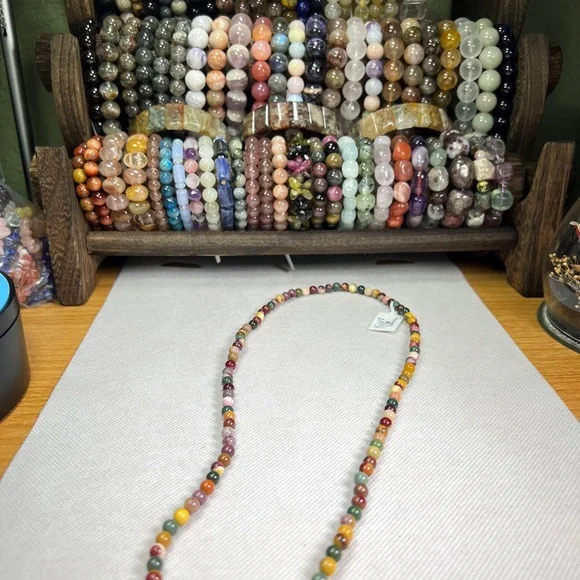 5.3mm Alashan Agate Multicolor Beaded 3 Laps Bracelet Or Necklace Natural Quartz - Picture 10 of 11